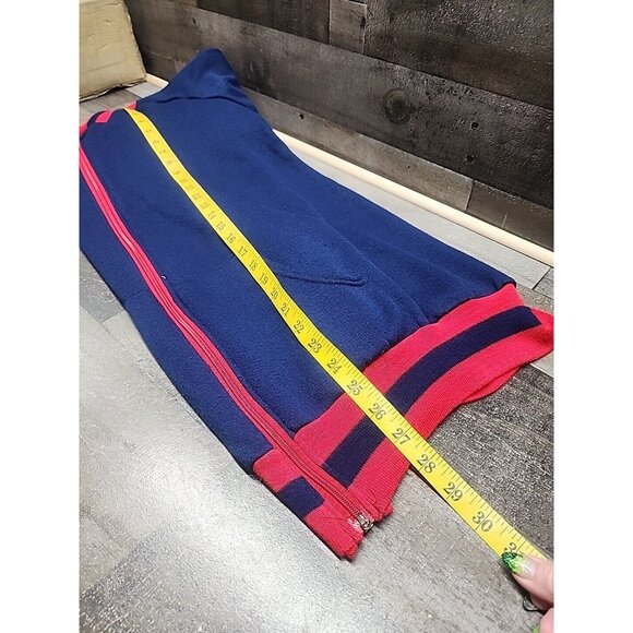 Vintage Warm-Up Jacket Navy Blue & Red Striped Trim Full Zip Front Pockets Acryl - Picture 6 of 7